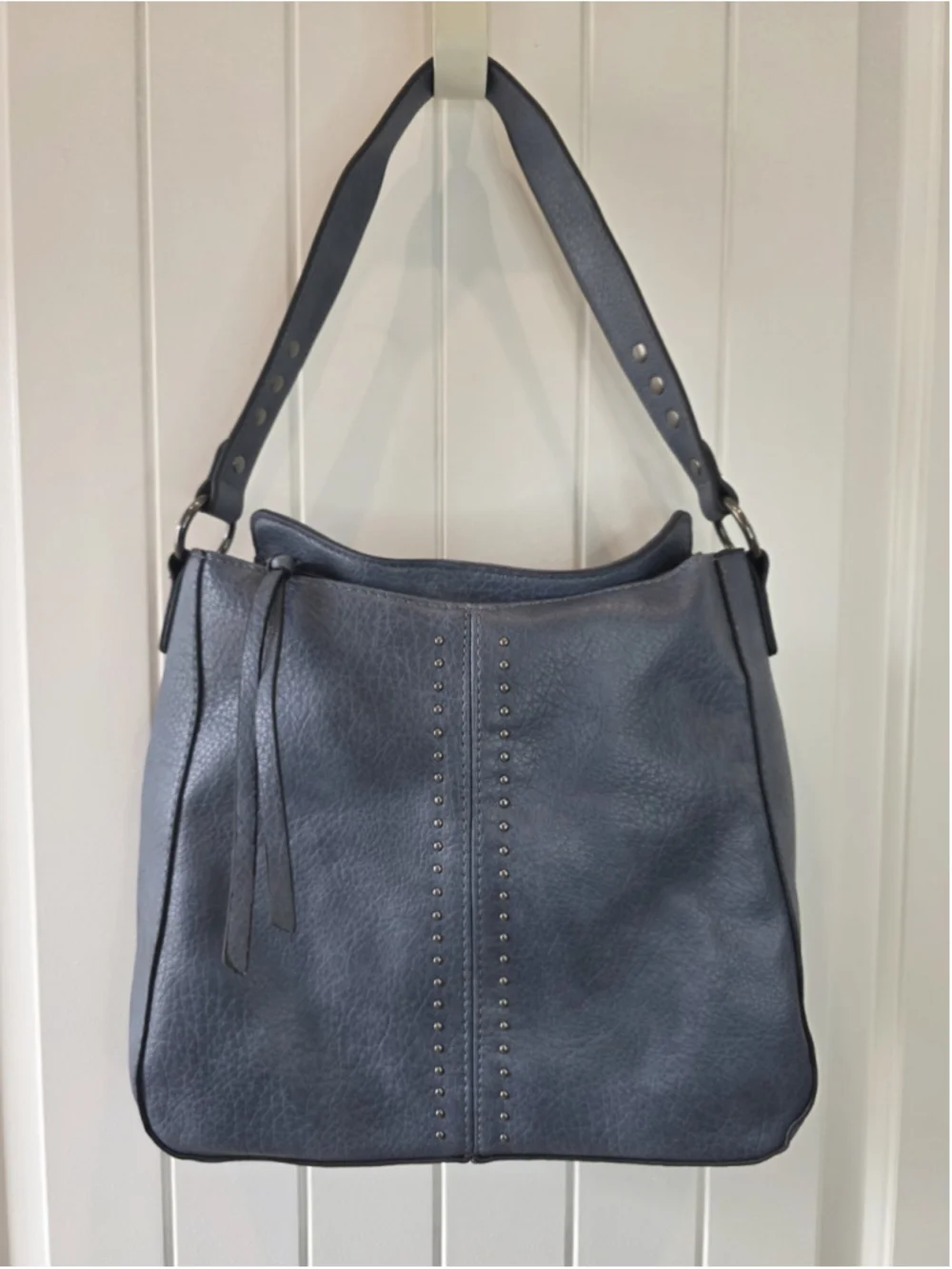 Montana West Blue Studded Shoulder Hobo Bag Faux Leather Slouchy Zip Tote Purse